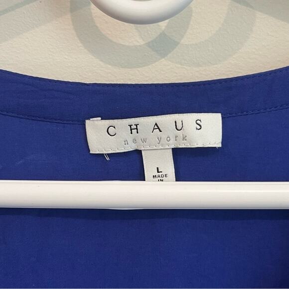 Chaus New York Womens L Blue Long Sleeve Embroidered Tunic Lagenlook Blouse Boho - Picture 8 of 9